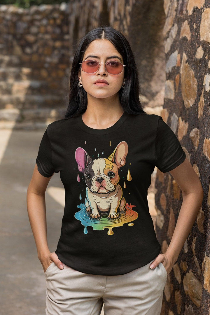 Bunte Frenchie Lockeres Damen-T-Shirt - Bobbis Store Hunde