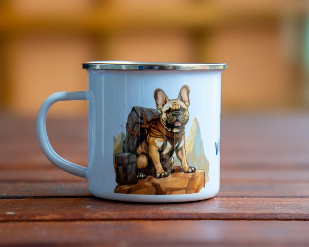 Camping Frenchie Emaille Tasse - Bobbis Store Hunde
