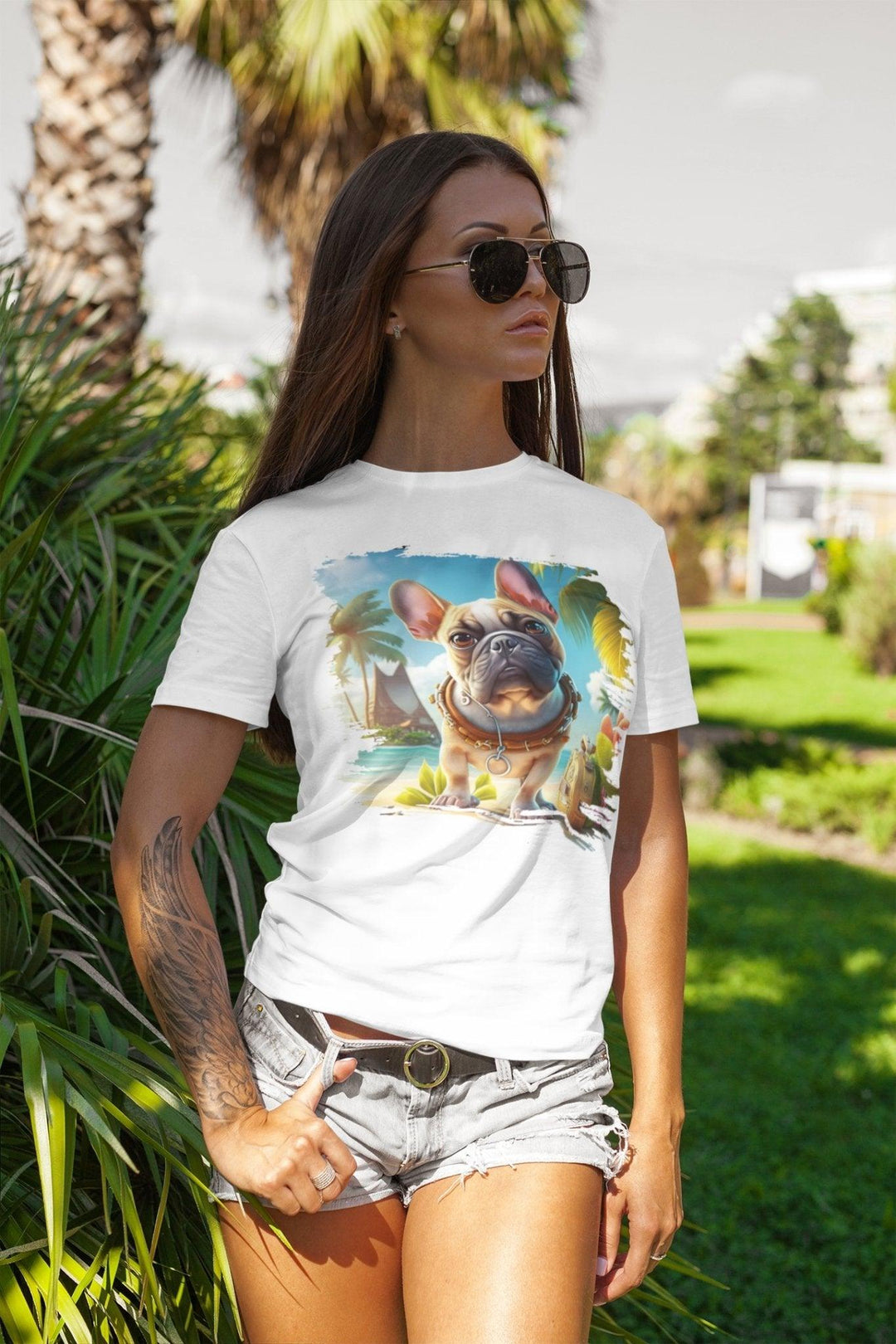 Hawaii Frenchie Lockeres Damen-T-Shirt - Bobbis Store Hunde