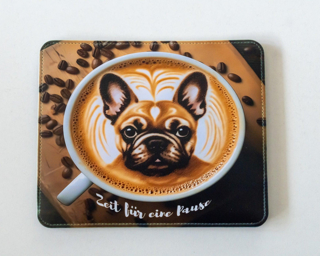 Kaffee Frenchie Mousepad aus Kunstleder - Bobbis Store Hunde