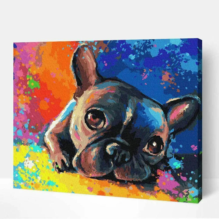 Premium Malen nach Zahlen - Kleine Bulldogge 40 x 50 cm mit Holzrahmen - Bobbis Store Hunde